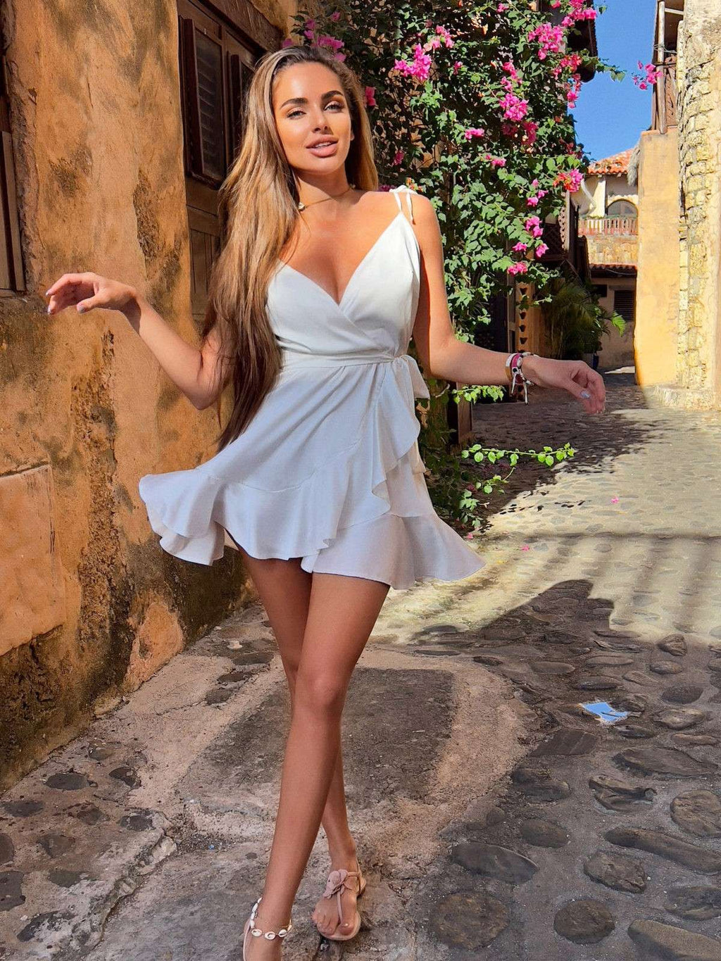 Spaghetti Summer Dress With Playful Ruffle Skirt